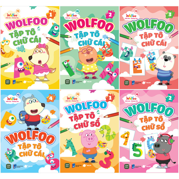 Sách Bộ Sách Wolfoo IQ - Wolfoo Tập Tô Chữ Cài Và Chữ Số (Bộ 6 Cuốn)
