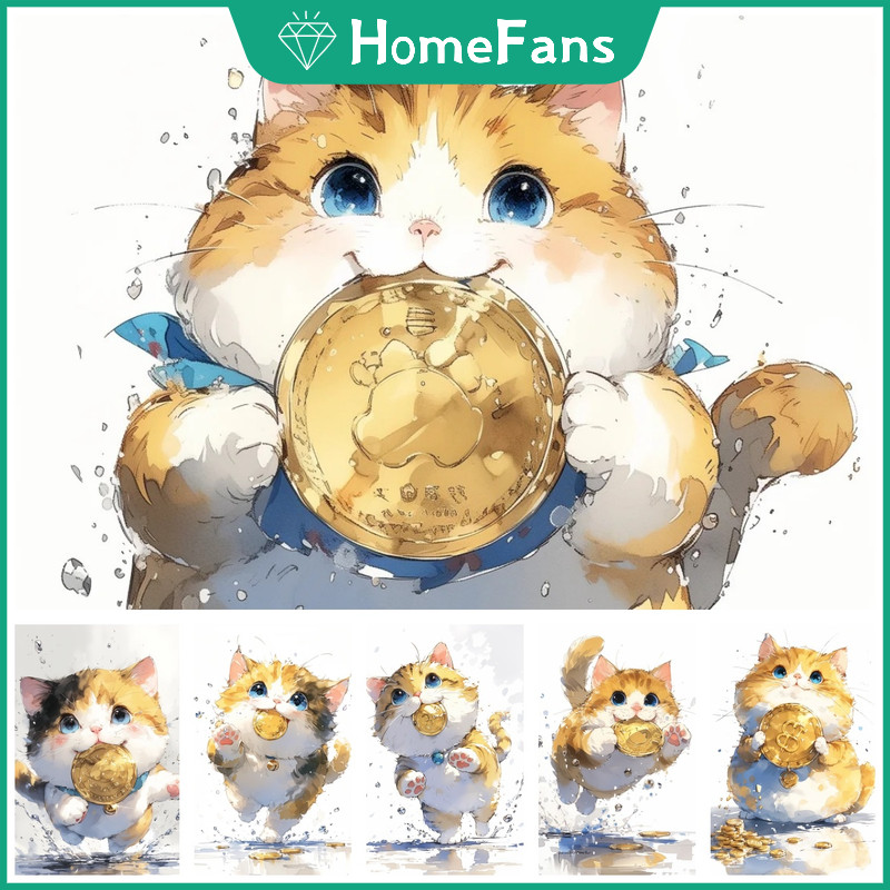 [Hf] Good Lucky Cat 5D DIY Diamond Painting Kit Cosmic Cross Diamond Thêu Tranh Kim Cương Giả Khảm K