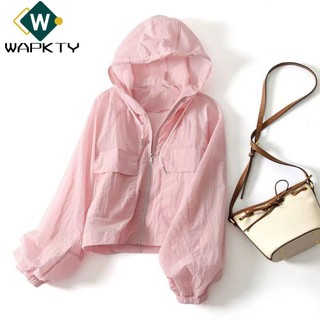Áo khoác dài tay WAPKTY, chống nắng và tia UV, áo gió nhẹ chống nước, màu trơn thể thao