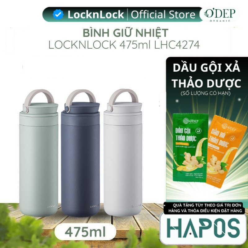 Bình giữ nhiệt LocknLock 475ml Metro Two Way LHC4274 - Chính hãng, có quai xách, đế silicone chống t