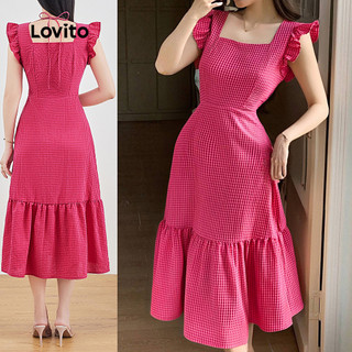 Lovito - Trang phục dạ hội thanh lịch với nơ thắt lưng viền xếp ly phù hợp mùa Xuân/Hè màu đỏ hồng L137LD144