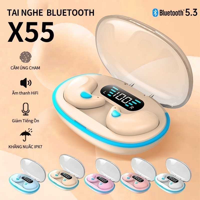 Tai nghe Mini X55 PRO Bluetooth 5.3 X55 Stereo HIFI 9D Hiệu ứng âm thanh Giảm tiếng ồn