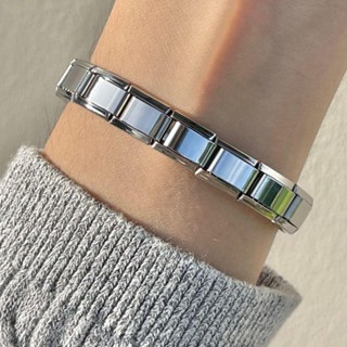 Zenithsync Ý Starter Charm Vòng tay, Trang sức đàn hồi Vòng tay bằng thép không gỉ, Sáng tạo 9mm Liên kết mô-đun rộng Handmade Nam Lắc tay Kỳ nghỉ