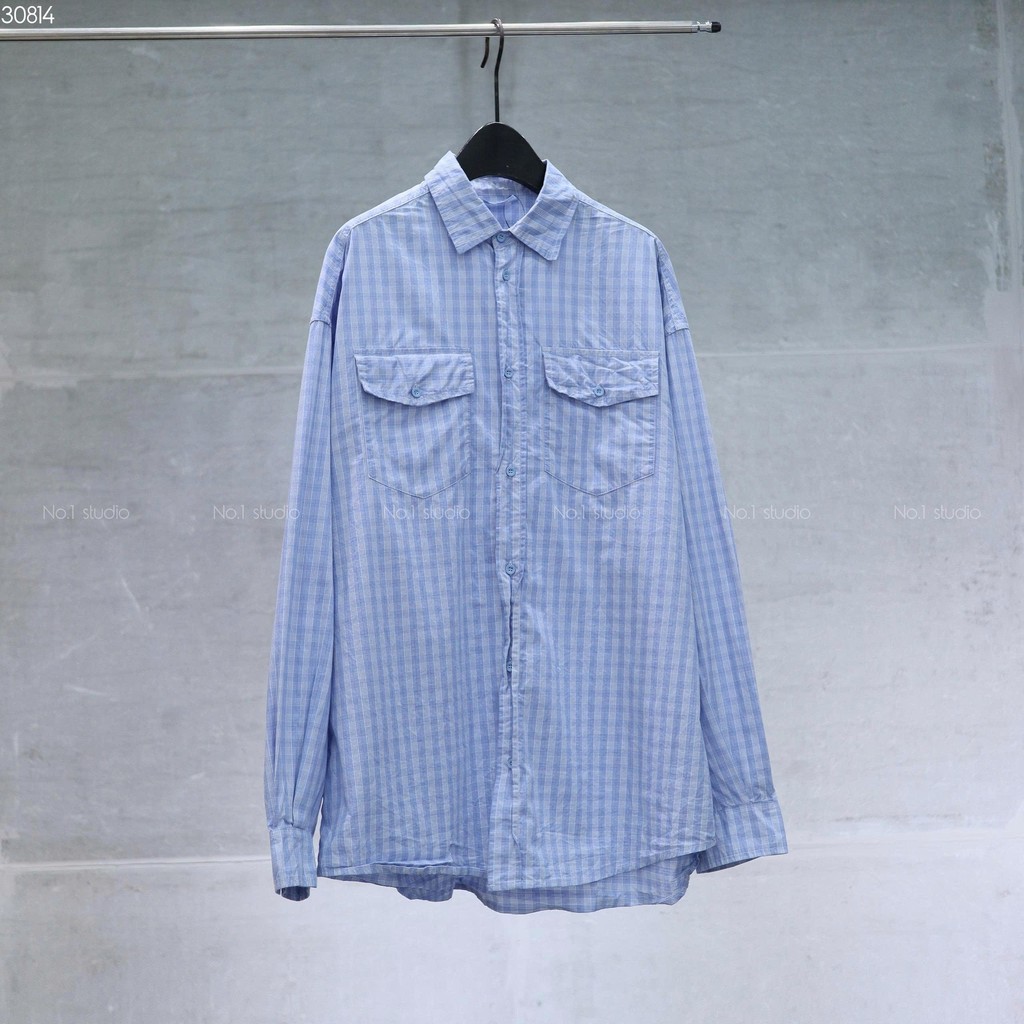 Áo Sơ Mi Flannel Nam Dài Tay Kẻ Xanh No.1 Studio N253059 – Vải Mềm Mịn, Thoáng Khí, Form Rộng Thời T
