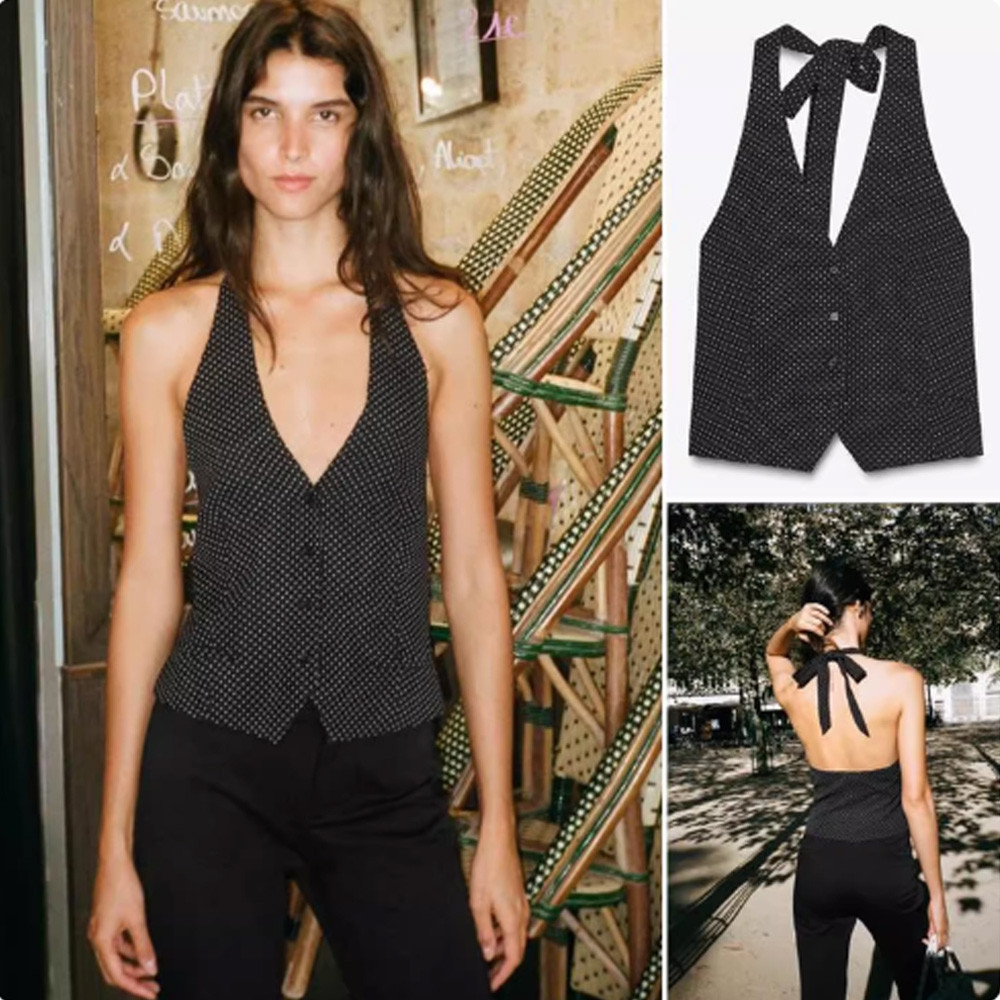 Zara 2025 - Sling Top Chấm Bi Không Tay Mùa Hè