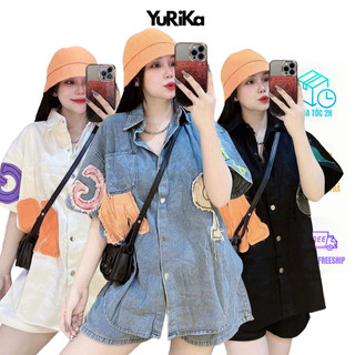 Set bộ Jean nữ form rộng Chữ Cái  - Set Jean nữ tay ngắn phối quần ngắn mặc cực kỳ thoải mái