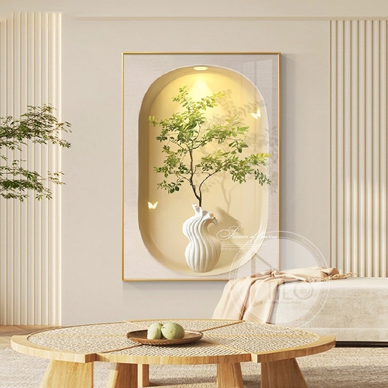Tranh Treo Tường Hoa Lá Tĩnh Vật Trang Trí Phòng Khách/ Decor Phòng Ngủ/ Khách Sạn/ Bàn Ăn Khung Hợp Kim Nhôm Cao Cấp