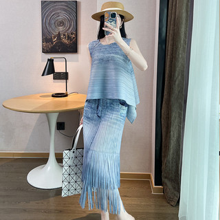 Miyake Xếp Ly Mùa Hè Tính Khí Giảm Tuổi Phù Hợp Với Nữ Cao Cấp Không Đều Rời Không Tay Top Váy Hai-