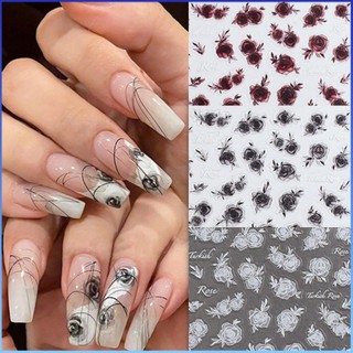 ⚡⚡Miếng Dán Móng Tay Hoa Hồng COD Phong Cách Gothic Vẽ Tay Màu Đen Trắng Bán Thấm Máu Đỏ Hoa Hồng Dính Miếng Dán Móng Tay 3D Đề Can Dán Móng Tay Tự Dính Ba Chiều