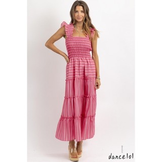 Dance1o1-nữ Mùa Hè Sọc In Hình Tiệc Chữ A Ruffle Tank Dress