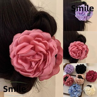 Kẹp Tóc Hoa SMILE, Mũ Hoa Hồng Lớn Kẹp Tóc Đuôi Ngựa, Phụ Kiện Tóc Phong Cách Pháp Satin Hoàn Thiện Vuốt Tóc Nữ Bé Gái