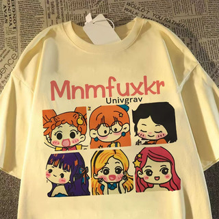 [Polyester] Phiên bản Hàn Quốc Áo thun ngắn tay in hình cô gái dễ thương mùa hè Áo thun nữ cổ tròn đa năng