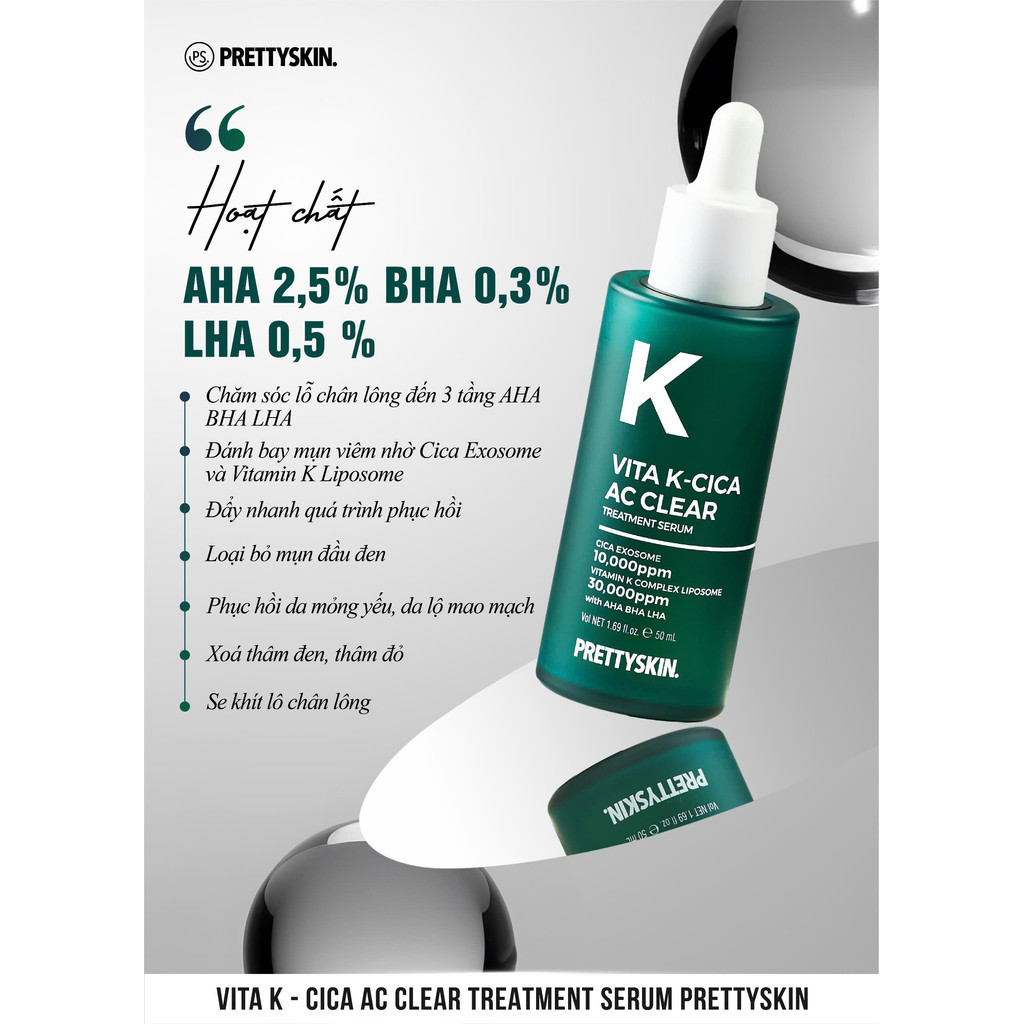 [Pretty Skin] Serum Vita K Cica AC Clear Treatment Pretty Skin phục hồi căng bóng 50ml