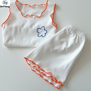 [Zy] 70-130 Hàng có sẵn Bộ đồ Vest thông thường cho trẻ em Bộ đồ ren không tay Bộ đồ ngủ mặc nhà cho bé Bộ đồ ngủ Phù hợp với mọi trận đấu Bộ đồ thể thao dễ thương Phiên bản Hàn Quốc Quần áo trẻ em mùa hè