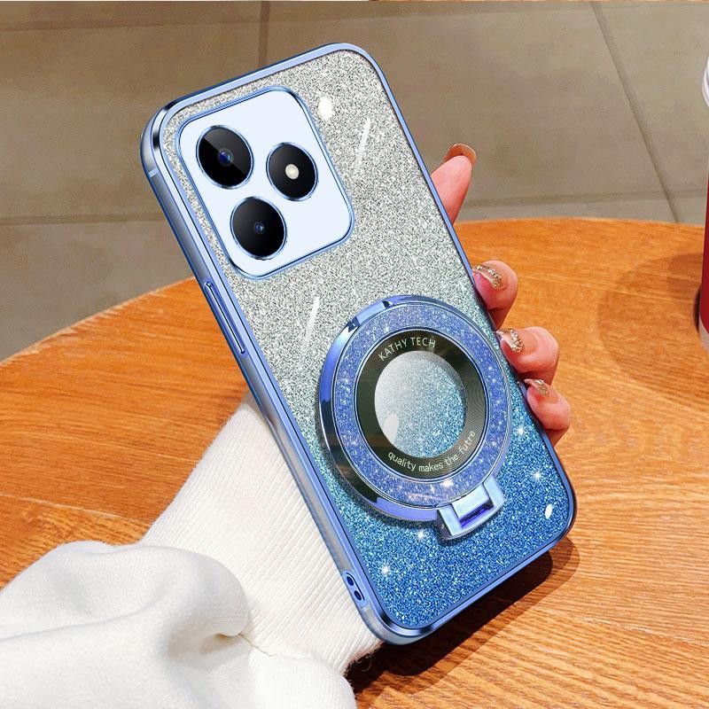 Dành Cho Realme C65s RealmeC65s C 65s Ốp Lưng Silicon Mềm Mạ Bling TPU Ốp lưng Ốp Lưng Từ Tính Giá Đ