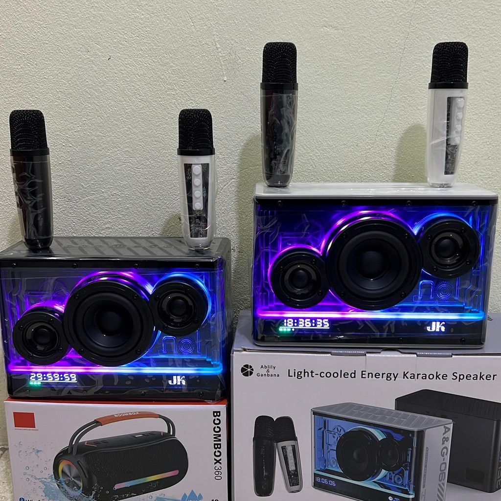 LOA KARAOKE 2 MIC KHÔNG DÂY JK-06 BASS CĂNG ĐÉT CÓ LED NHÁY CÓ THỂ GHÉP ĐÔI 2 LOA 2 MIC KHÔNG DÂY TR