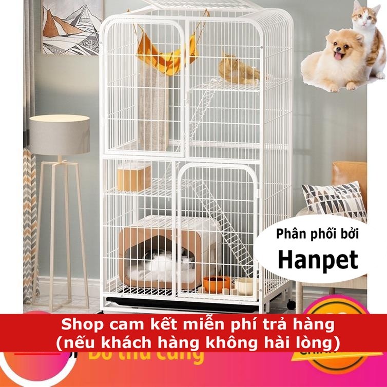 Lồng mèo nan ống 2- 3 tầng (tặng võng mèo) Biệt thự cho mèo ở Chuồng mèo có bánh xe