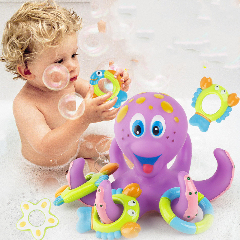 Octopus Bath Toy Sea Animal Shower Toys Cute Plush Shower Tub Toy With Colorful Ring Toys Smiling Fa