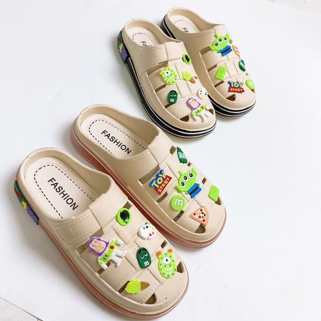 POT058 -D15 (ROBOT XANH) Giày rọ bít mũi nữ tínhmùa hè viền màu DéP Shoes xinh