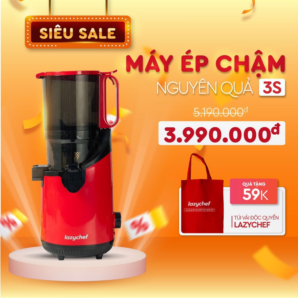 Máy Ép Chậm Nguyên Quả Lazychef 3S Bigsize 250W - Máy Ép Trái Cây Cỡ Lớn,Công Nghệ Ép Lạnh