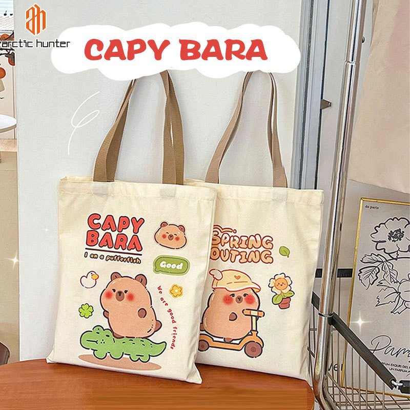 Túi vải canvas sinh viên Capybara Arctic Hunter Capybara dễ thương