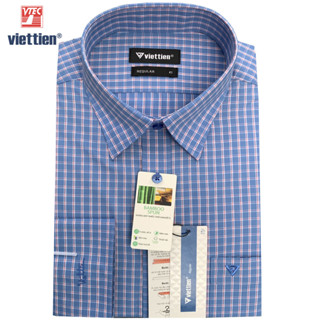 Viettien - Áo sơ mi dài tay vạt bầu ca rô 1T1463 form regular