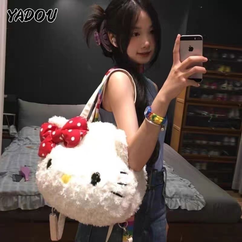 Yadou Sang Trọng Hoạt Hình Dễ Thương Ba Lô Đa Năng Mặt Lớn Dung Tích Lớn Y2K Phiên Bản Hàn Quốc Túi Đeo Vai