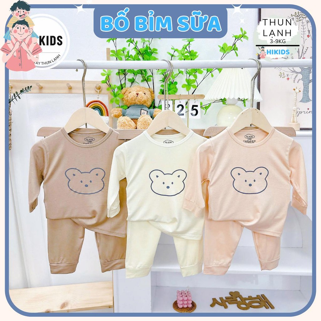 Set 2/3 Bộ Sơ Sinh Dài Tay Hình Gấu Thun Lạnh Quần Vát in hoạ tiết mềm mịn cho bé size 3-13 kg TG-DL