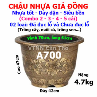 Combo Chậu giả đồng A700 100 lít (Nhựa cao cấp - Bền - Đẹp) 70cm trồng cây, hoa sen, nuôi cá