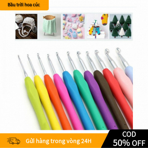 Bộ 9 kim móc len cán dẻo nhiều màu 2-6mm, tay cầm nhựa mềm, móc đan len tiện dụng cho người mới bắt 