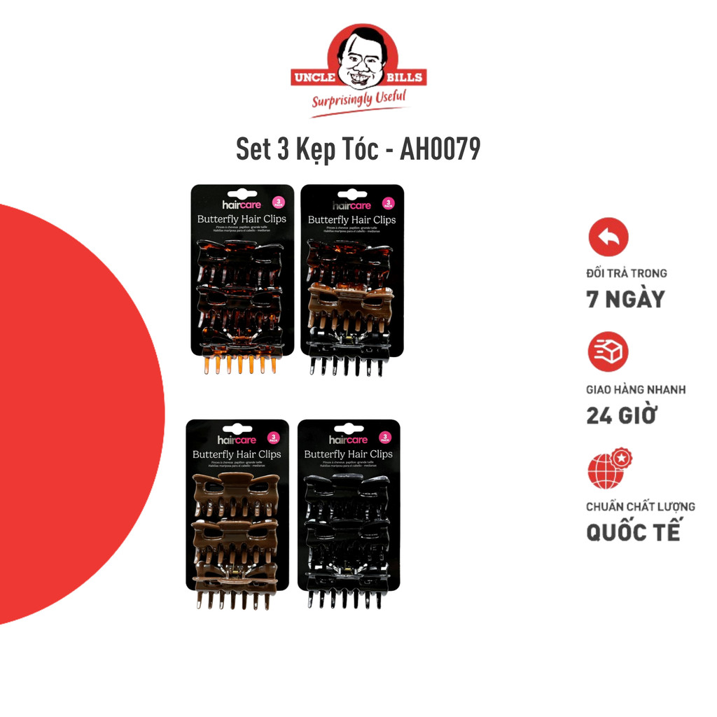 Set 3 Kẹp Tóc UNCLE BILLS Hình Bướm AH0079