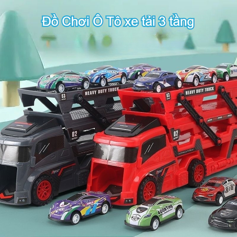 Đồ Chơi Ô Tô Xe Tải 3 Tầng, Tặng Kèm 6 Xe Hợp Kim, Mô Hình đường đua Xe Có Thể Gấp Gọn