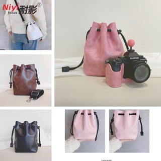  NIYI Túi Da PU DSLR Máy Ảnh Kỹ Thuật Số Xô Túi Dành Cho Fuji XT20 XS10 XM5 Gói Miệng Bên Trong Hộp Đựng Canon R50 R100 200D Túi Bảo Quản Máy Ảnh Dây Đeo Vai 