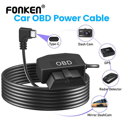 Fonken Xe OBD Cáp Nguồn Có Nút Công Tắc USB-C / Mini Cổng USB Adapter Cho Dash Cam Máy Quay Xe DVR