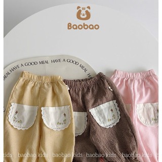   BAOBAO- hàng sẵn  QUẦN BAGGY KẺ CARO PHỐI TÚI VIỀN REN THÊU HOA XINH XẮN CHO BÉ GÁI - MZ9036 