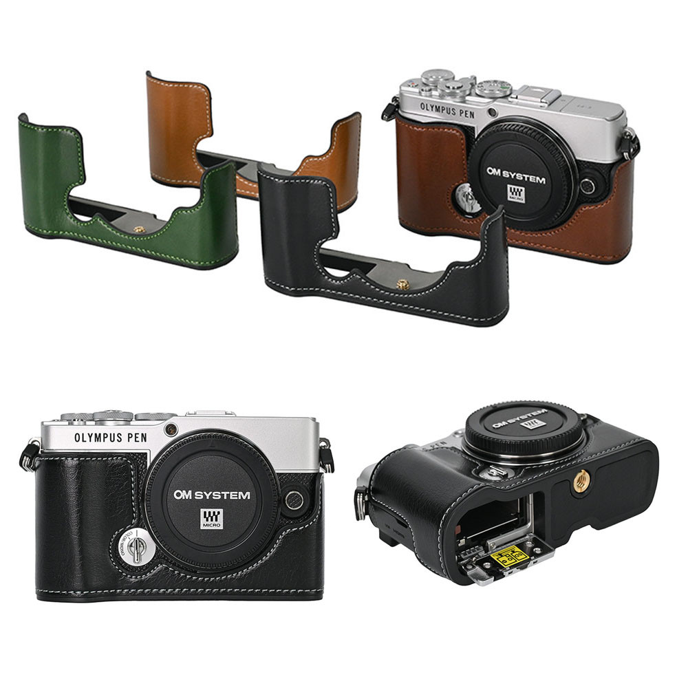Ốp Lưng Nửa Thân Máy Ảnh Da PU Cho Olympus PEN EP7 E-P7 Pin Mở Đáy
