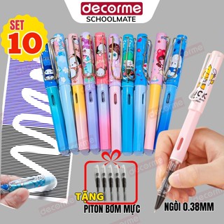  Set 10 Bút Máy Hoạt Hình Cho Học Sinh Tiểu Học Ngòi EF 0.5mm Mực Xóa Được Thân ABS Đẹp 