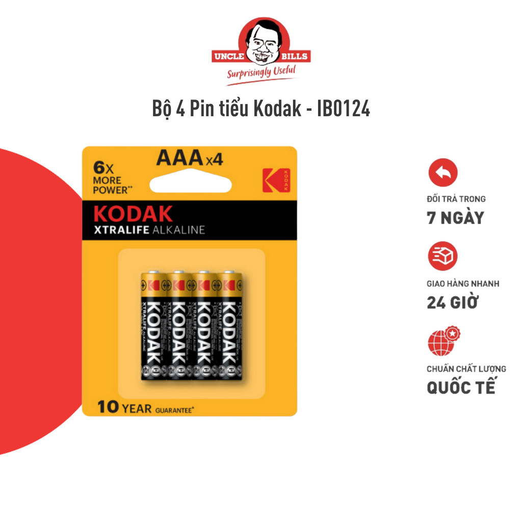 Bộ 4 Pin tiểu Kodak Alkaline AAA điện thế 1.5V UNCLE BILLS IB0124
