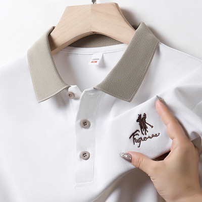 Áo sơ mi polo nam thêu tay ngắn rời, cổ gấp thoáng mát cho công sở LY84