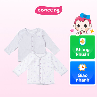 Cặp Áo SS cài giữa tay dài Animo KV223021 (NB,Trắng họa tiết_Tím)