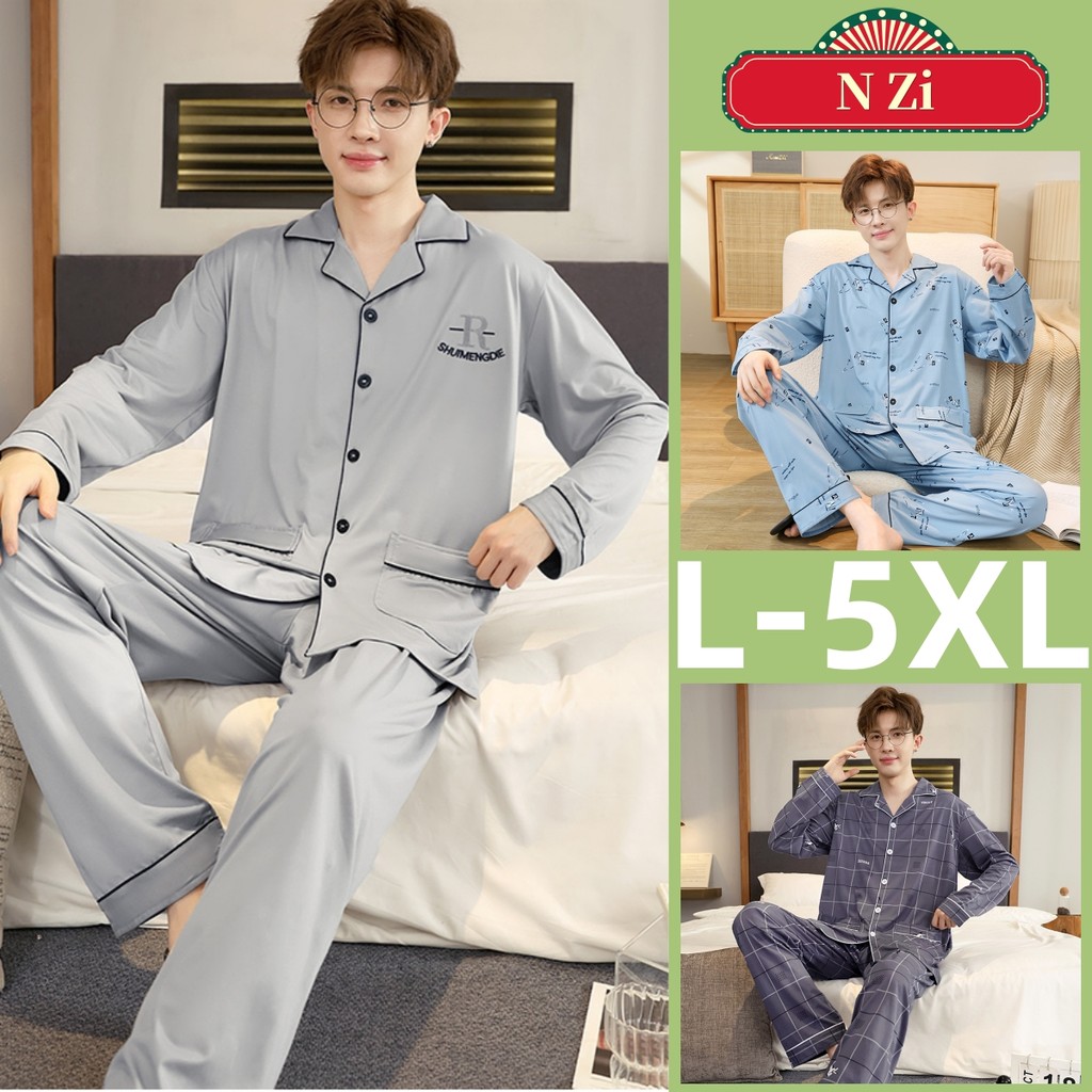 Bộ Đồ Ngủ Nam Cotton L đến 5XL Plus Size, Tay Dài Phù Hợp Mùa Thu Đông