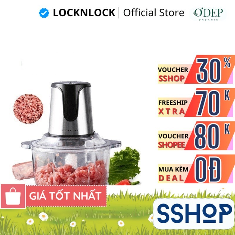 Máy xay thịt cối thủy tinh LocknLock 2L đa năng lưỡi dao sắc, 2 cấp độ xay mịn và nhanh chóng EJM171