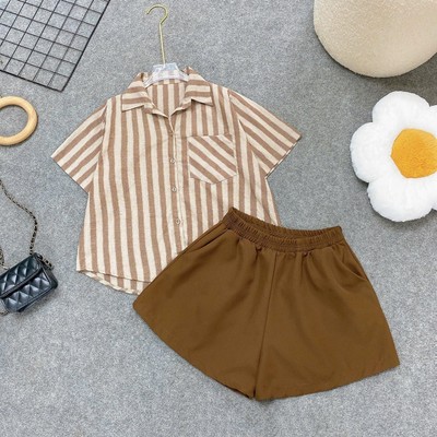 SET Sơ Mi Quần Đùi Bigsize Nữ Somi Kẻ Sọc Vải Linen Kèm Quần Short Form Rộng Cho CHubby A288+Q500