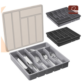 Degtnb-nhà bếp Flatware Giá đỡ dụng cụ có nắp 6 ngăn Ngăn kéo Mặt bàn Đũa Thìa Nĩa Dao kéo Hộp đựng dao kéo Khay sắp xếp có nắp