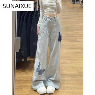 SUNAIXUE quần ống rộng quần nữ jean Korean Cổ điển Thể thao Thời trang WLK2470872 28Z240710
