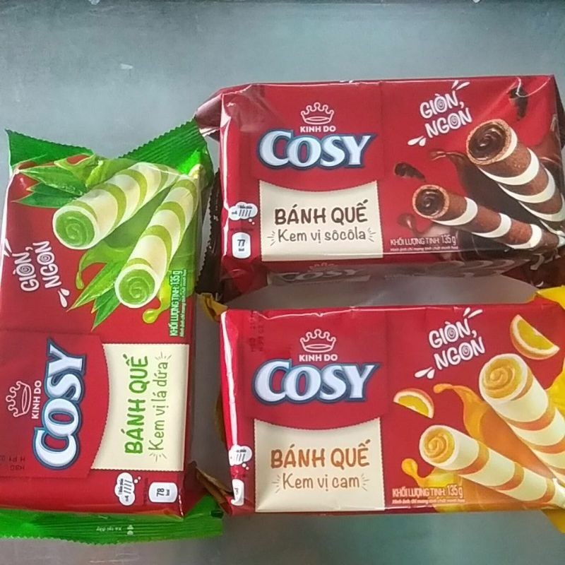 Bánh quế cosy các vị (socola, lá dứa, cam, dâu) gói 135g