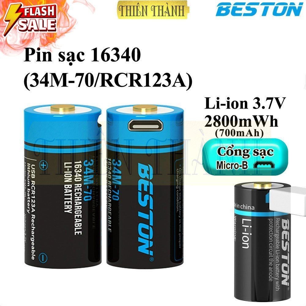 Pin sạc 16340,pin Li-ion Beston 34M-70(RCR123A),2800mWh/700mAh, pin 3.7V,