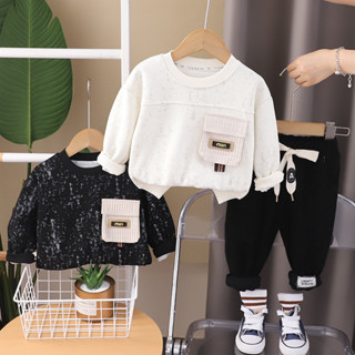 2024 Trẻ Em Xuân Thu Thời Trang Bé Gái Bé Trai Bộ Quần Áo Trẻ Sơ Sinh Cá Tính Miếng Dán Túi Dài Tay Áo + Quần 2 Cái / bộ Trẻ Em Cotton Tập Đi Trang Phục Thường Ngày 0-5 Tuổi