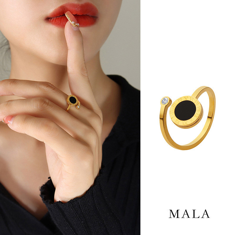 Nhẫn kỹ thuật số La Mã bằng thép không gỉ Thép titan chống phai màu Nhẫn kim cương vàng 18k