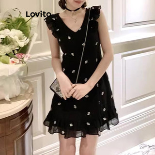 Đầm Lovito hai lớp xếp nếp màu trơn thời trang thường ngày cho nữ LNE64394